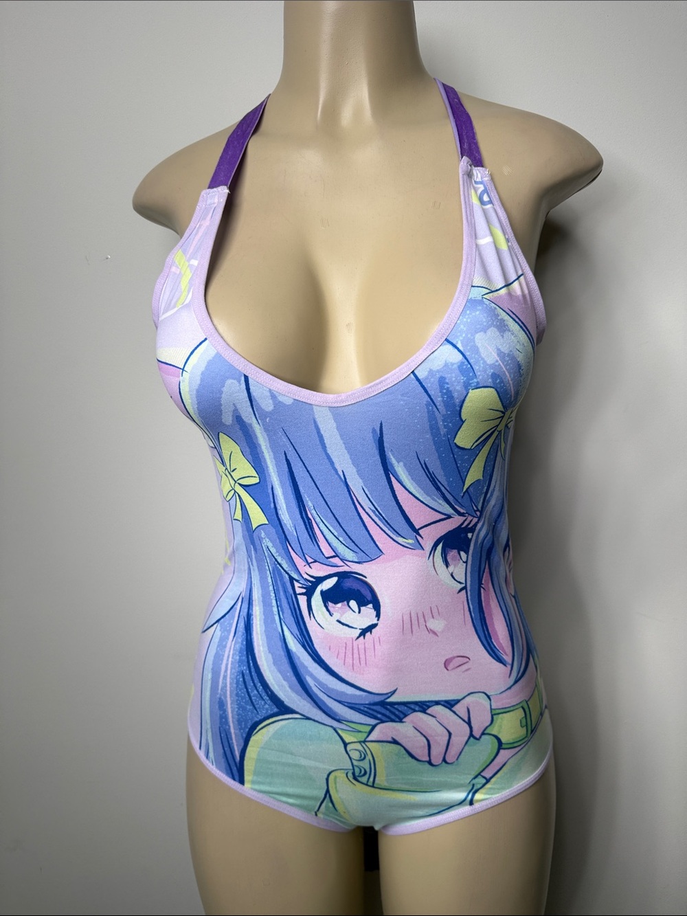 ROMWE Lavender & Purple Anime Print Halter Bodysuit
